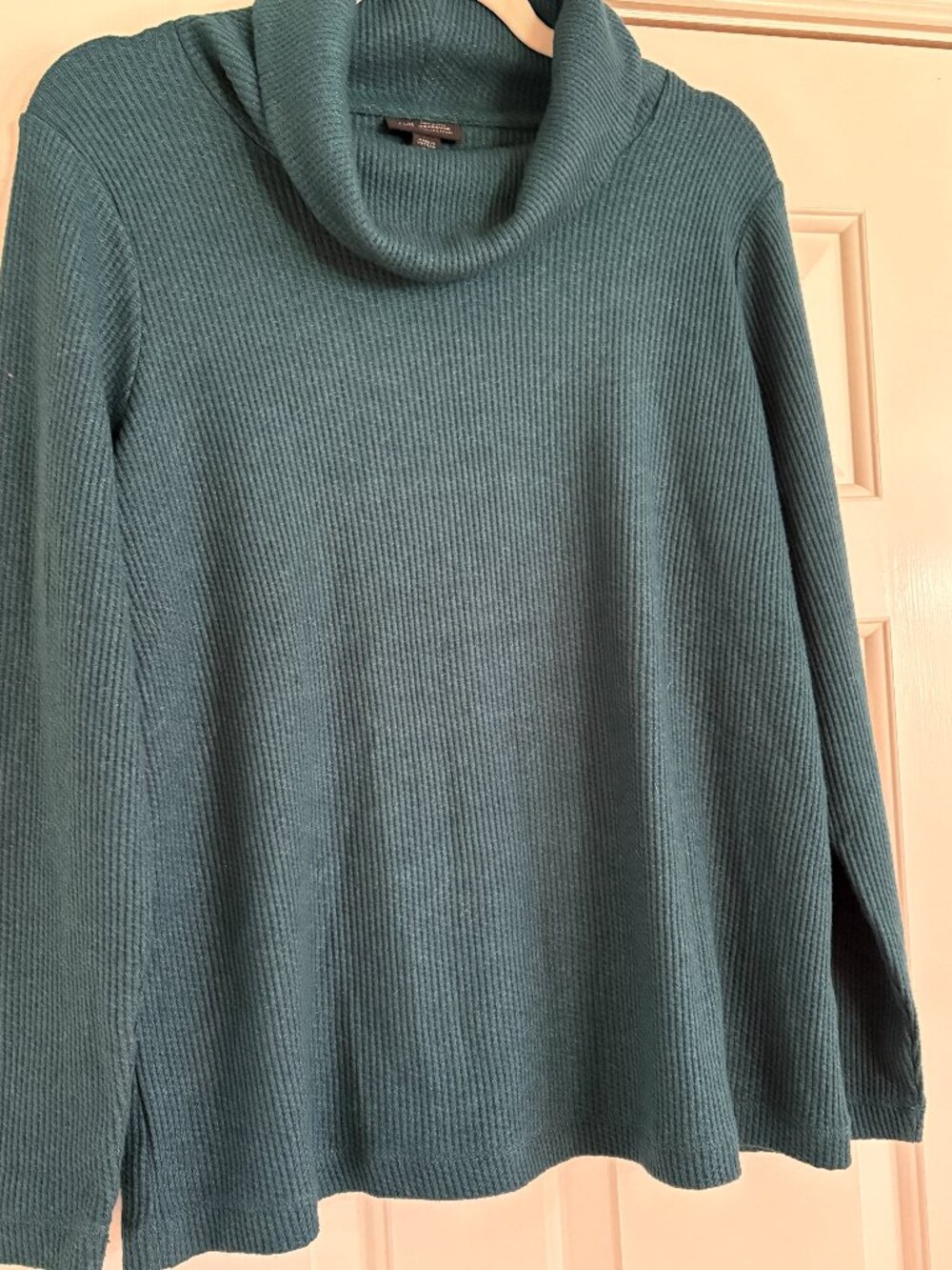 NWOT J. Jill Wearever Collection Textured Cowl Neck Top Teal Green Sz MP